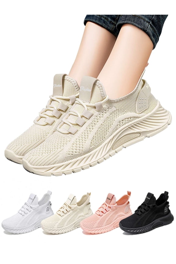 Women's Walking Shoes Cushion Running Tennis Shoes Non-Slip Comfortable Breathable Workout Gym Sports Athletic Fashion Sneakers (Beige,US 10-11)