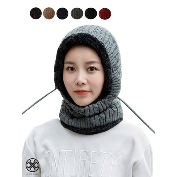 Luxtrada Women's Warm Conjoined Hat, Scarf & Glove Set, Gray