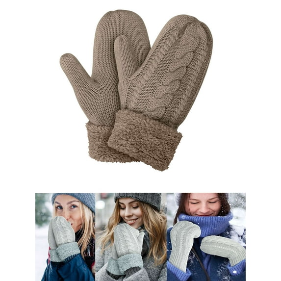 Luxtrada Women's Winter Gloves Warm Lining Mittens- Cozy Wool Knit Thick Gloves Novelty Mittens Cold Weather (Khaki)