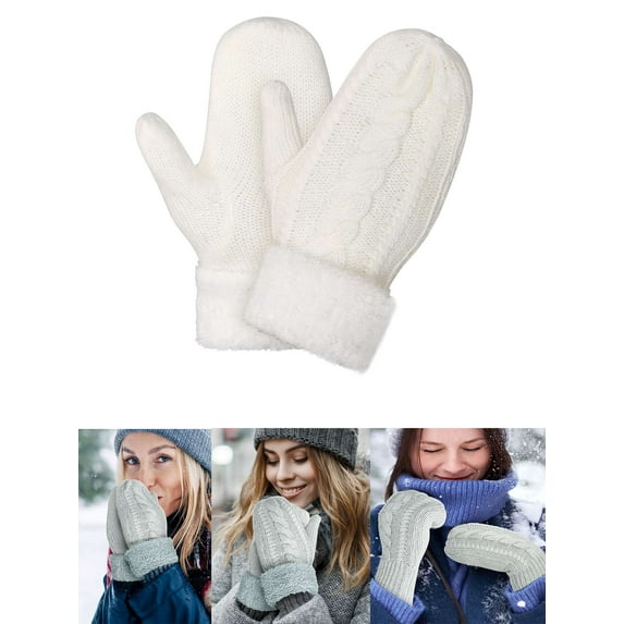 Luxtrada Women's Winter Gloves Warm Lining Mittens- Cozy Wool Knit Thick Gloves Novelty Mittens Cold Weather (White)