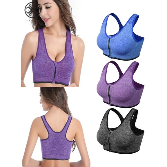 Luxtrada Women's Yoga Sports Bras Training Stretch Tank Top High Impact Padded Bra Front Zipper Closure