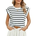 thumbnail image 1 of Luxtrada Womens Fashion Round Neck Sleeveless Striped Pullover Tank Top Womens Summer Casual Tunic Loose Tshirts (White,S), 1 of 8