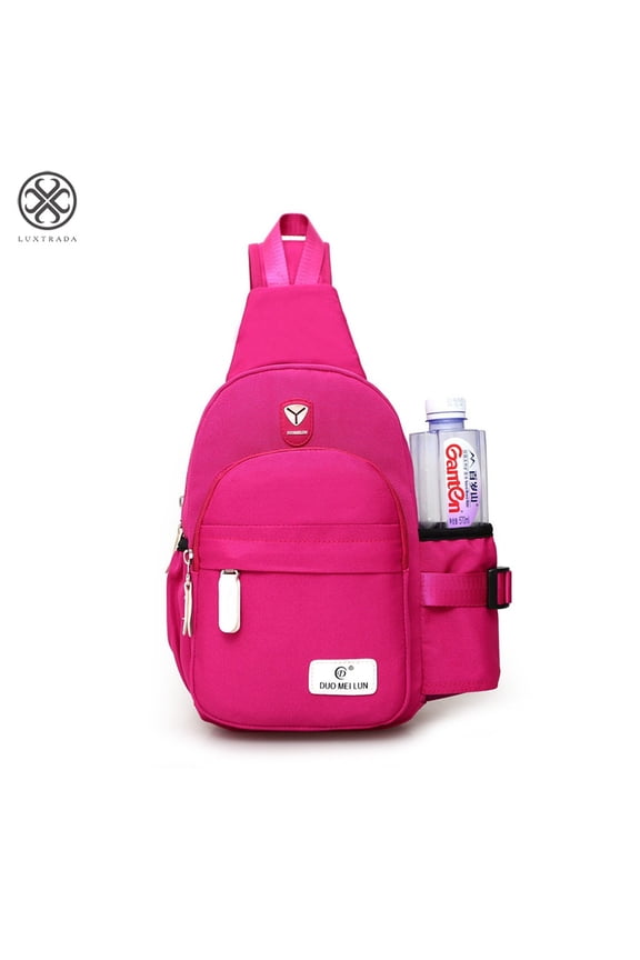 Womens Mens Nylon Sling Bag Backpack Crossbody Shoulder Chest Cycle Daily Travel (Rose Red)