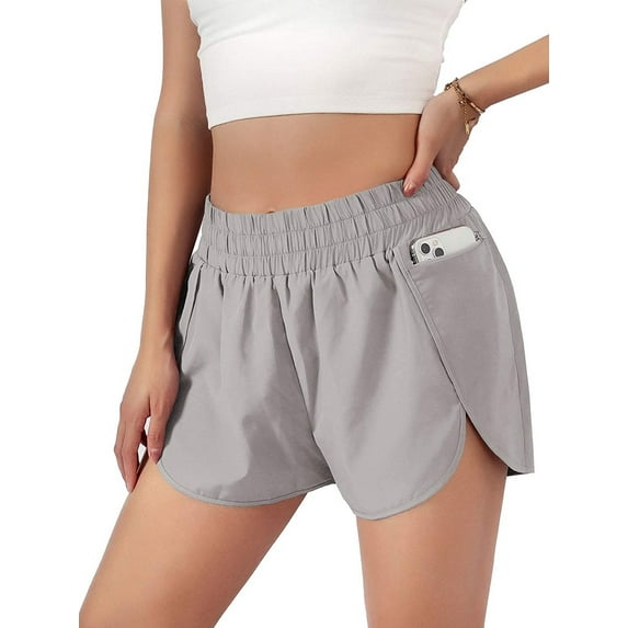 Luxtrada Womens Quick-Dry Running Shorts Sport Layer Elastic Waist Active Workout Shorts with Pockets (Gray,XL)
