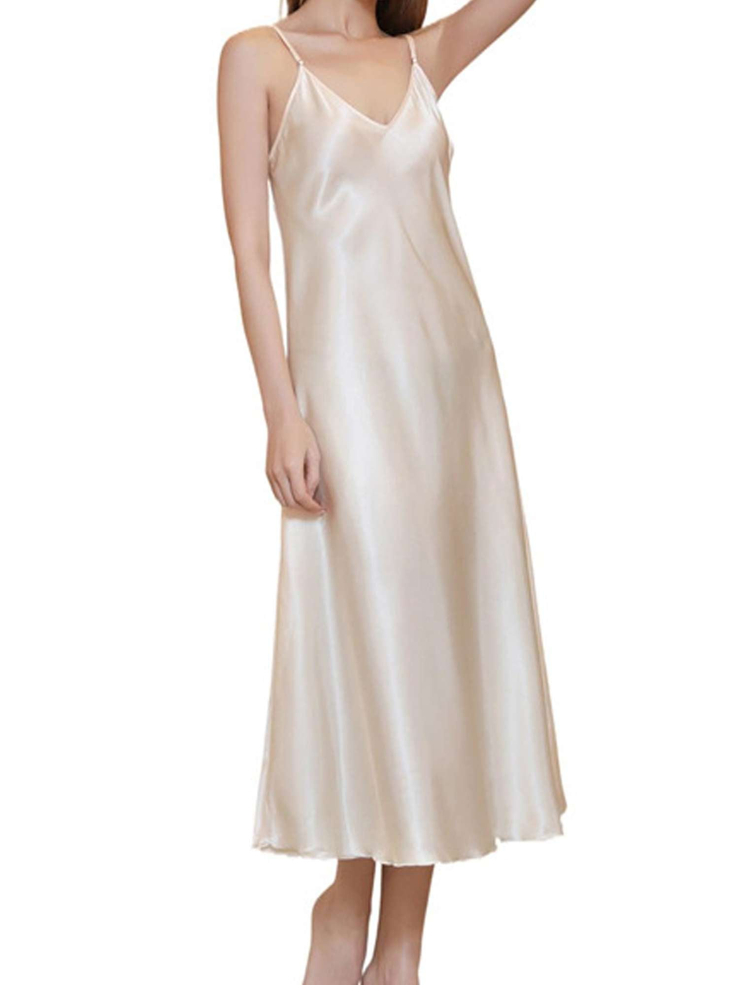 Luxtrada Womens Satin Nightgown Long Slip Sleep Dress Silk V Neck ...