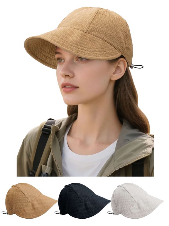 Womens Sun Visor Hats Wide Brim Beach Hats for Women UV Protection Foldable Sun Hat (Khaki)