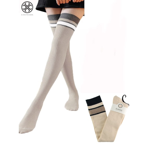 Luxtrada Womens Thigh High Socks Extra Long Over the Knee Leg Warmer Boot Stockings (Beige)