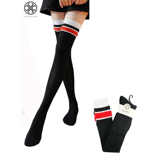 Luxtrada Womens Thigh High Socks Extra Long Over the Knee Leg Warmer Boot Stockings (Black)