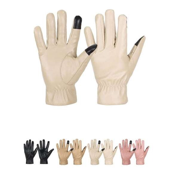 Luxtrada Womens Touch Screen Gloves Leather Phone Texting Glove Thermal Warm For Winter (White)