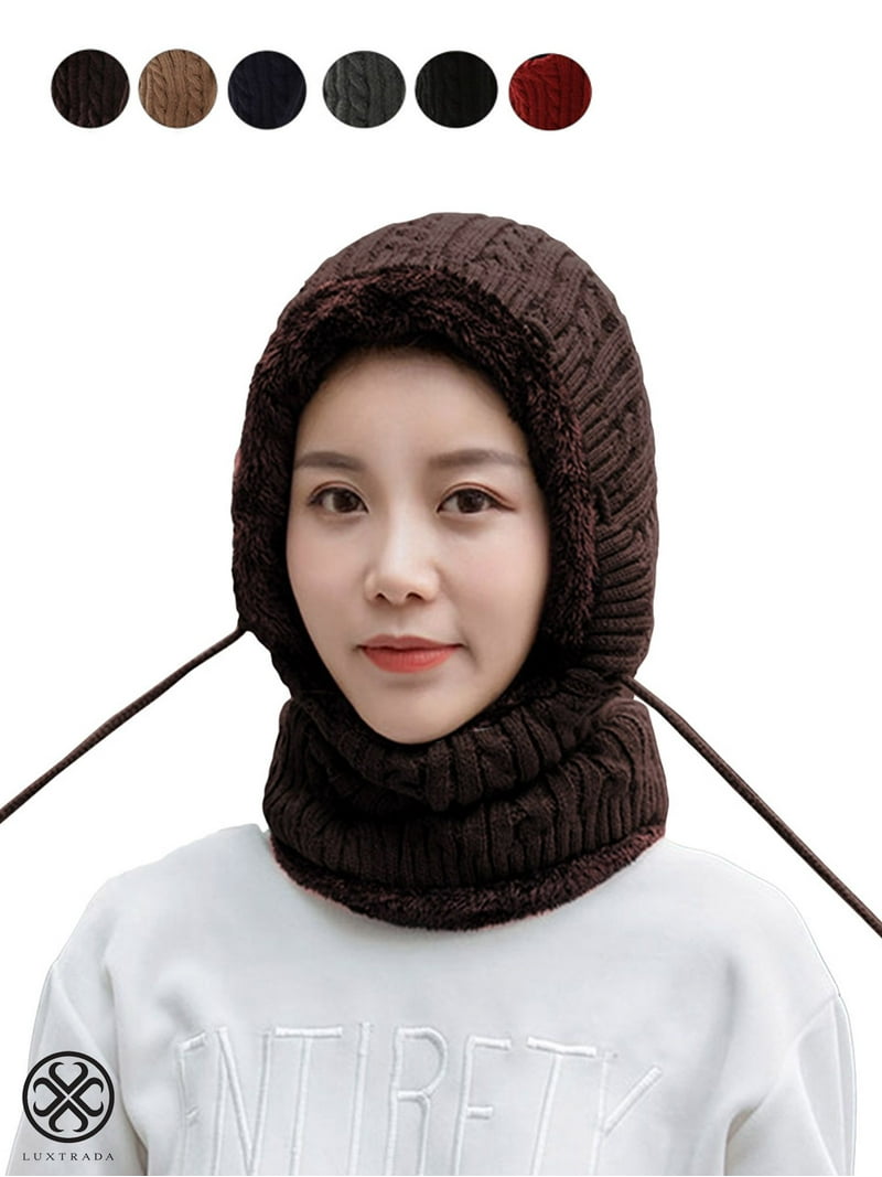 Luxtrada Womens Winter Beanie Hat Scarf Hat Set Conjoined
