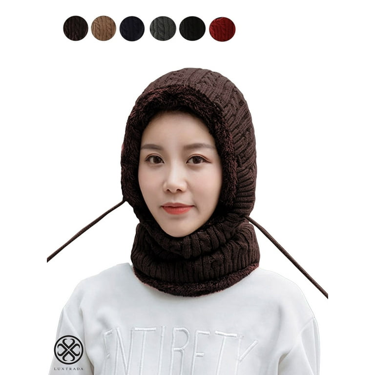 Luxtrada Womens Winter Beanie Hat Scarf Hat Set Conjoined