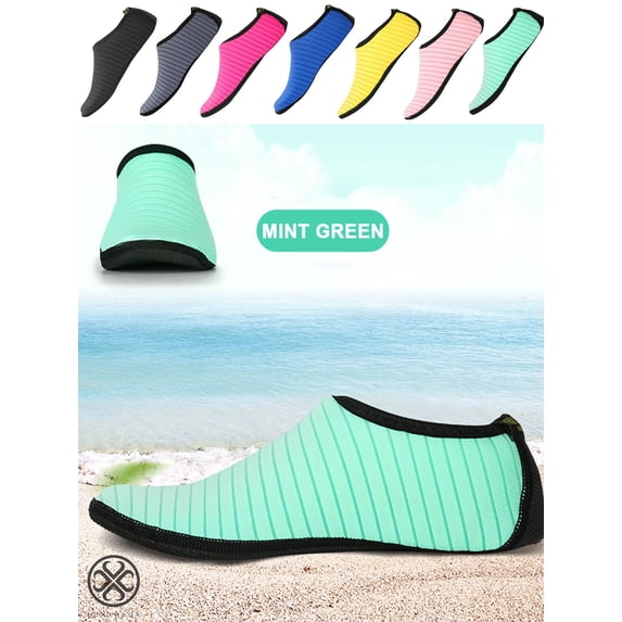 Luxtrada Womens and Mens Water Shoes Quick-Dry Aqua Strip Socks Barefoot Beach Socks for Outdoor Beach Swim Surf Yoga Exercise "Green, 2XL"