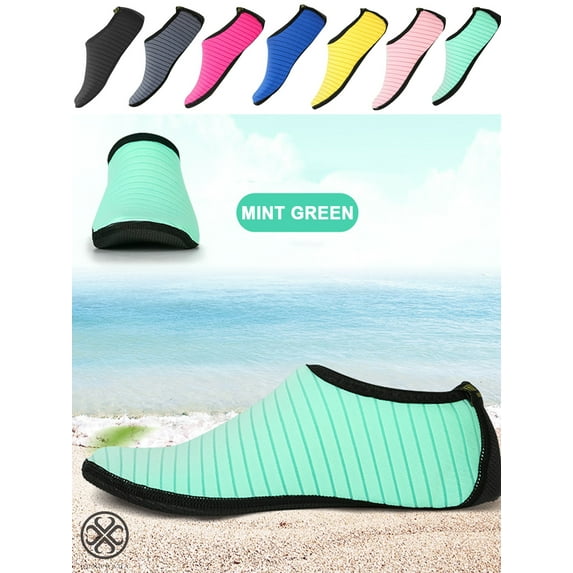 Luxtrada Womens and Mens Water Shoes Quick-Dry Aqua Strip Socks Barefoot Beach Socks for Outdoor Beach Swim Surf Yoga Exercise "Green, 3XL"