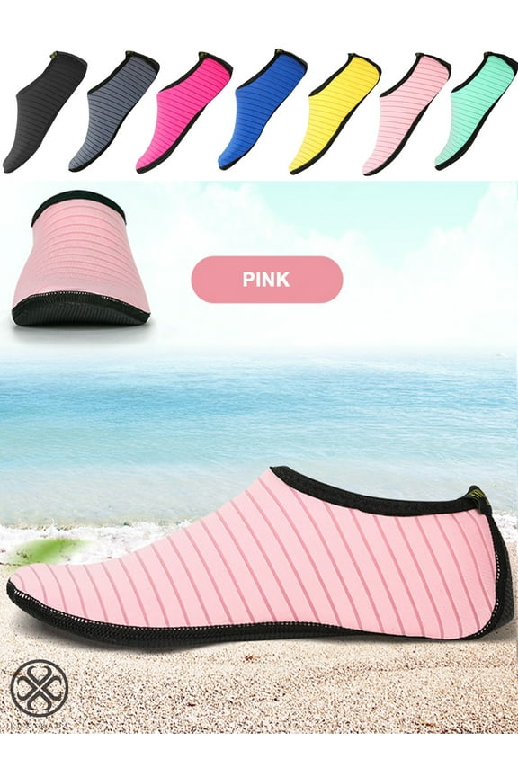 Womens and Mens Water Shoes Quick-Dry Aqua Strip Socks Barefoot Beach Socks for Outdoor Beach Swim Surf Yoga Exercise "Pink, 2XL"