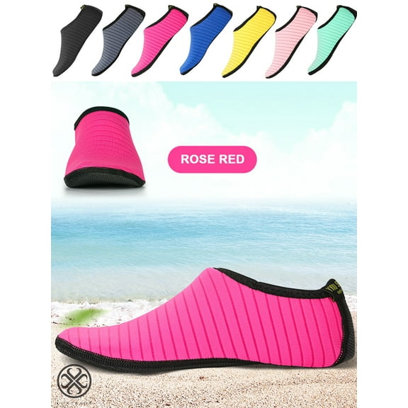 Luxtrada Womens and Mens Water Shoes Quick-Dry Aqua Strip Socks Barefoot Beach Socks for Outdoor Beach Swim Surf Yoga Exercise "Rose Red, M"