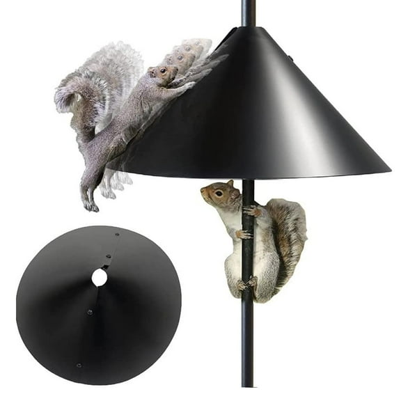 Luxtrada 14" Diameter Wrap-Around Bird Feeder Baffle with Fixed Bracket, Black