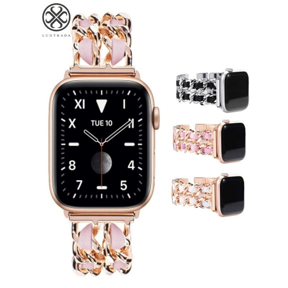 Luxtrada Zinc Alloy Replacement Wristband Compatible iWatch Band Series SE 8 7 6 5 4 3 2 1 Accessories Genuine Leather Wristband Sport Strap for Apple Watch "42mm/44mm, Pink"