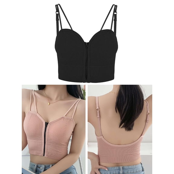 Luxtrada Zipper Front Closure Sports Bra Padded Bra Yoga Bras for with Adjustable Straps Women Girls (Black)