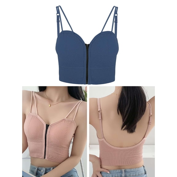 Luxtrada Zipper Front Closure Sports Bra Padded Bra Yoga Bras for with Adjustable Straps Women Girls (Blue)