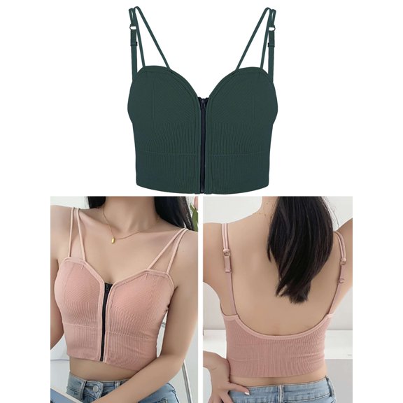 Luxtrada Zipper Front Closure Sports Bra Padded Bra Yoga Bras for with Adjustable Straps Women Girls (Green)