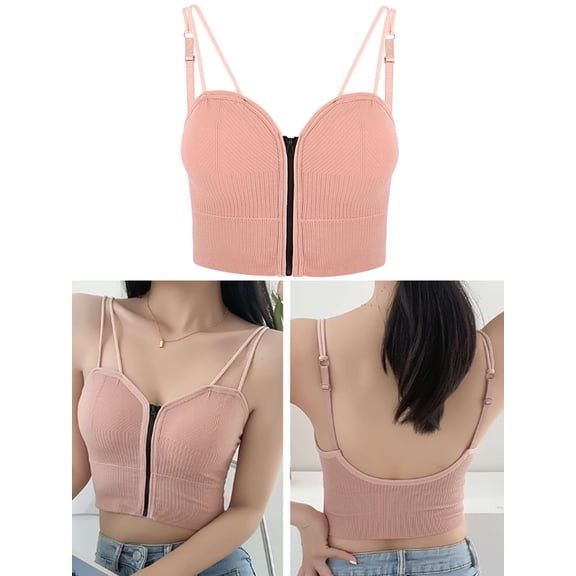 Luxtrada Zipper Front Closure Sports Bra Padded Bra Yoga Bras for with Adjustable Straps Women Girls (Pink)