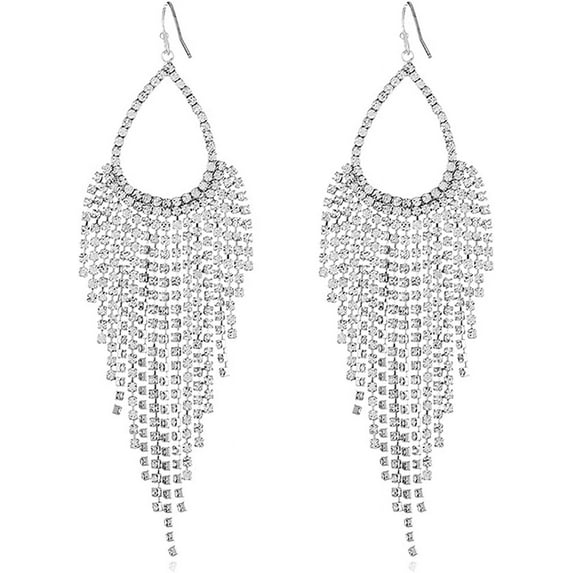 Luxuary CZ Fringe Drop Statement Earrings for Women Gold-Toned Cubic Zirconia Tassel Crystal Chain Dangle Hook Stud Earring Elegant Wedding Party Prom Jewelry