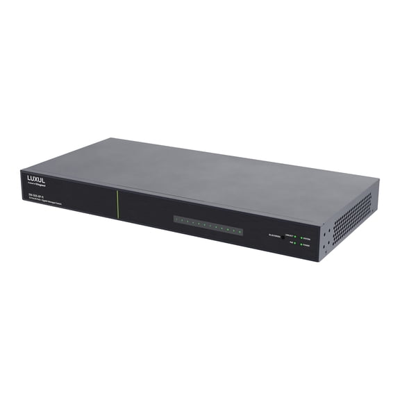 Luxul 12-Port L2/L3 Managed Switch - 8 PoE+ Gigabit Rear Facing Ports - 8 Ports - Manageable - Gigabit Ethernet - 1000Base-T, 1000Base-X - 3 Layer Supported - Modular - 2 SFP Slots - Twisted Pair, ...