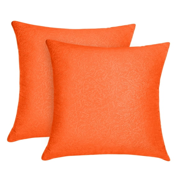 LuxurInnov Pack of 2, Thickened Embossed Velvet Modern Pattern Soft Solid Decorative Square Throw Pillow Covers Set Cushion Case for Sofa Bedroom Car (16×16 Inch (Pack of 2), Orange)…
