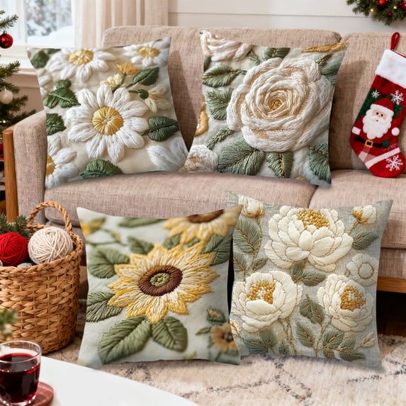 LuxuriantThrow Pillow Cover, Cute 2D Printed Embroidery Style Decorative Pillowcase, Soft Cushion Cover for Sofa, Bedroom and Living Room Home Easter Decoration (No Insert Included), 18*18in, A