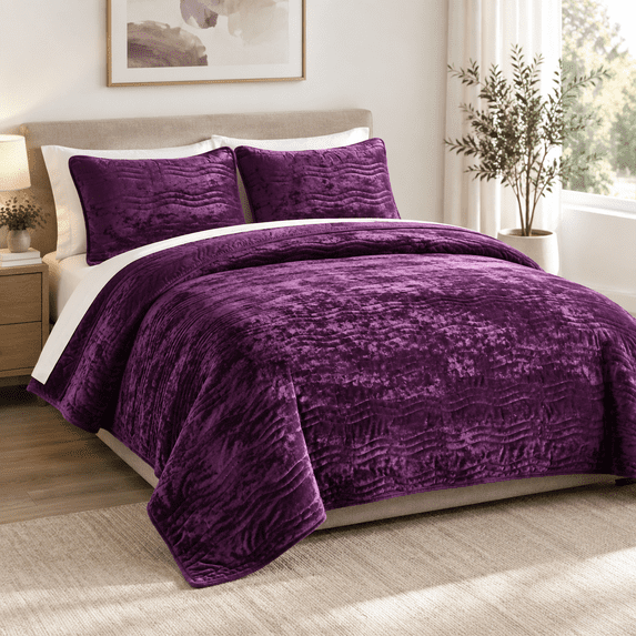 Luxurioking Sizeforter Set Purple Wave Pattern Quilt - Walmart.com