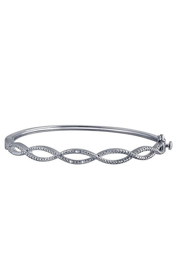 Luxurious 0.02 Cttw Diamond Accent Infinity Bangle In 14K White Gold Plated