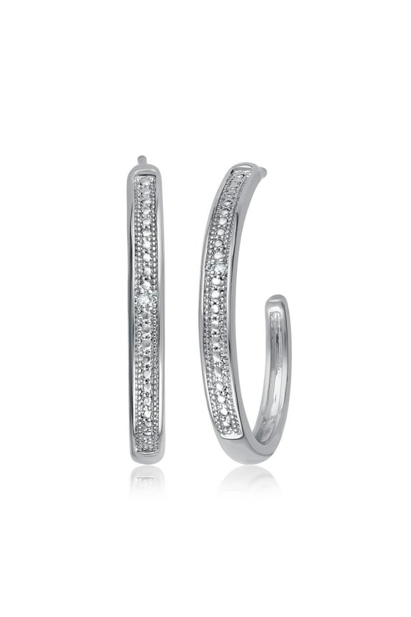 Luxurious 0.02 Cttw Natural Diamond Accent Hoop Earrings In 14K White Gold Plated