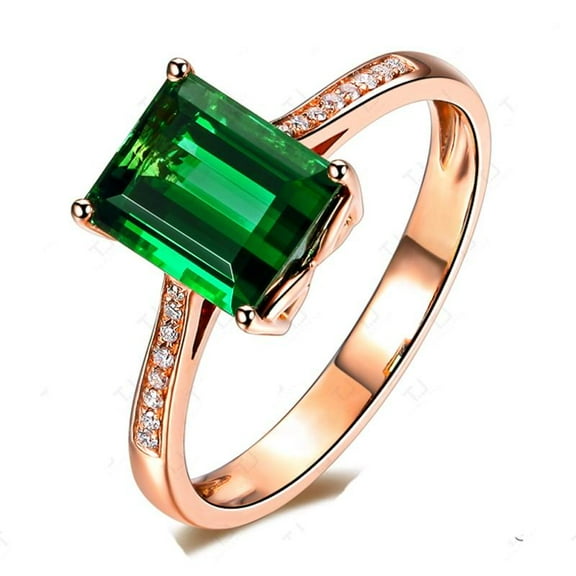 Luxurious 1.5 Carat Green Emerald 7x5mm Emerald Cut And Moissanite Diamond Classic Engagement Ring in 10k Rose Gold