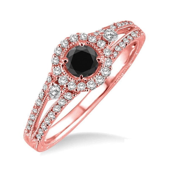 Luxurious 1.50 Carat Round Black and White Diamond Engagement Ring in 14k Rose Gold