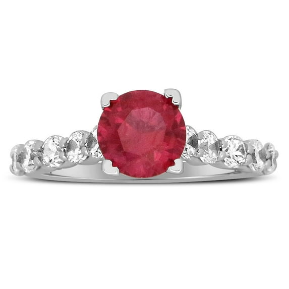 Luxurious 1.50 Carat Round Red Ruby and Diamond Engagement Ring in White Gold