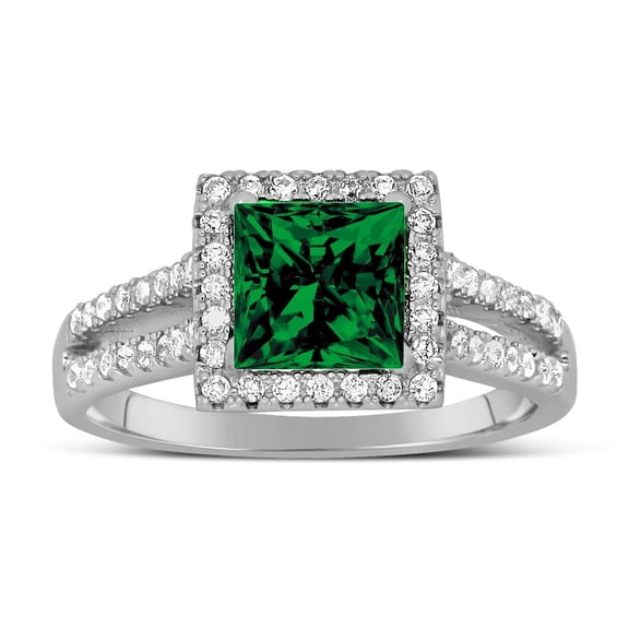 Luxurious 1.50 Carat princess cut Green Emerald and Diamond Engagement Ring in White Gold
