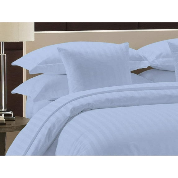 Luxurious 1 Piece Duvet Cover (120" x 98") 100% Egyptian Cotton 600 Thread Count with Zipper Closure & Corner Ties Ultra Soft & Easy Care Bedding (Oversized Super King,) Light Blue Stripe