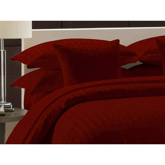 Luxurious 1 Piece Duvet Cover (90" x 90") 100% Egyptian Cotton 600 Thread Count with Zipper Closure & Corner Ties Ultra Soft & Easy Care Bedding (Queen/Full,) Burgundy Stripe