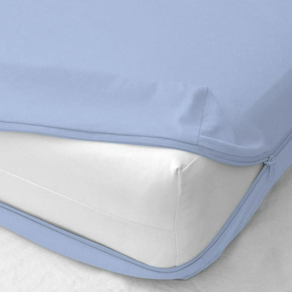 Luxurious 1 Piece Zipper Fitted Sheet Only, 22" Deep Pocket, 600 Thread Count, 100% Egyptian Cotton Protectors with Zip Fastening-Cal-King Size-Light Blue Solid