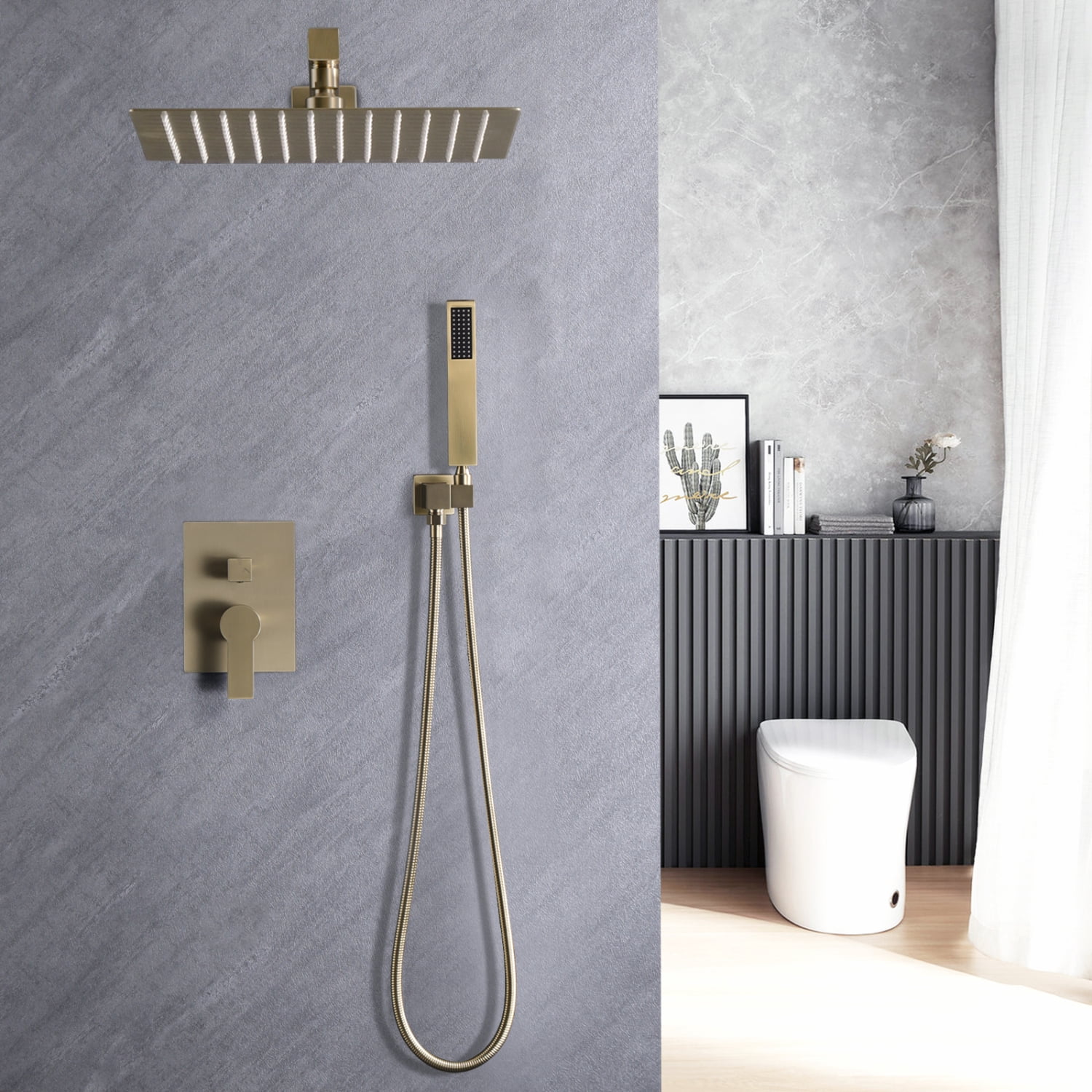 Luxurious 10-inch Brushed Gold Brass Rainfall Shower System for a ...