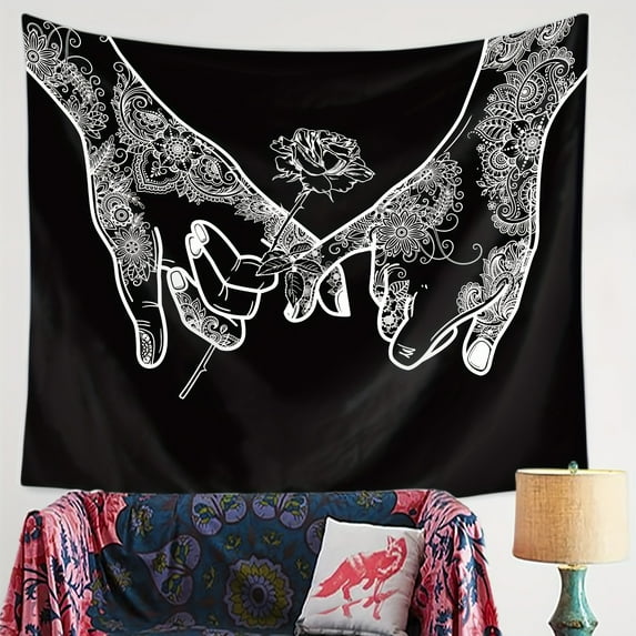 Luxurious 100% Polyester Hand in Hand Rose Flower Tapestry - Soft Peach Skin Velvet Wall Hanging for Chic Home Decor in Living Room, Bedroom, or Dorm