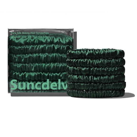 Luxurious 100%Silk Scrunchies - High Ponytail Holders that Protect Hair, No Crease & Hair-Friendly Elastic Bands dark green 6PCS