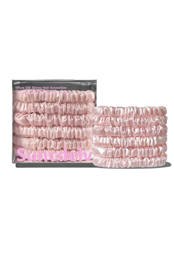 Luxurious 100%Silk Scrunchies - High Ponytail Holders that Protect Hair, No Crease & Hair-Friendly Elastic Bands light pink 6PCS