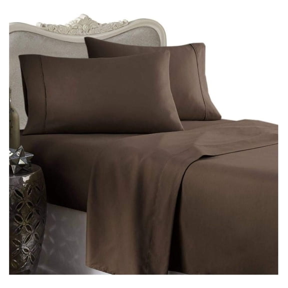 Luxurious 1000-Thread-Count Egyptian Cotton Sheet Set, Queen, Chocolate Solid