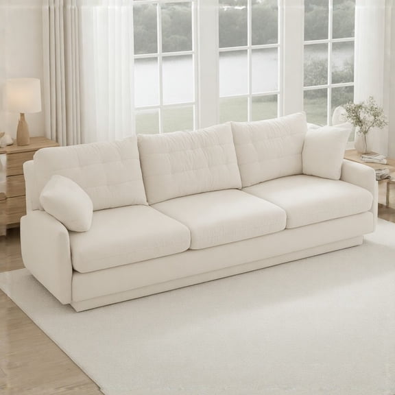 Luxurious 105" Chenille Cloud 3-Seater Sofa - Cream Beige