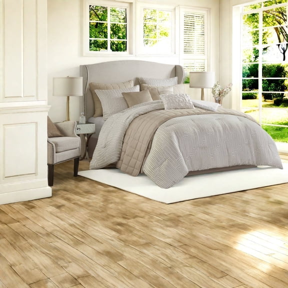 Luxurious 10Piece Cal King Bedding Sets Ivory Polyester Jacquard with Elegant Geometric Design