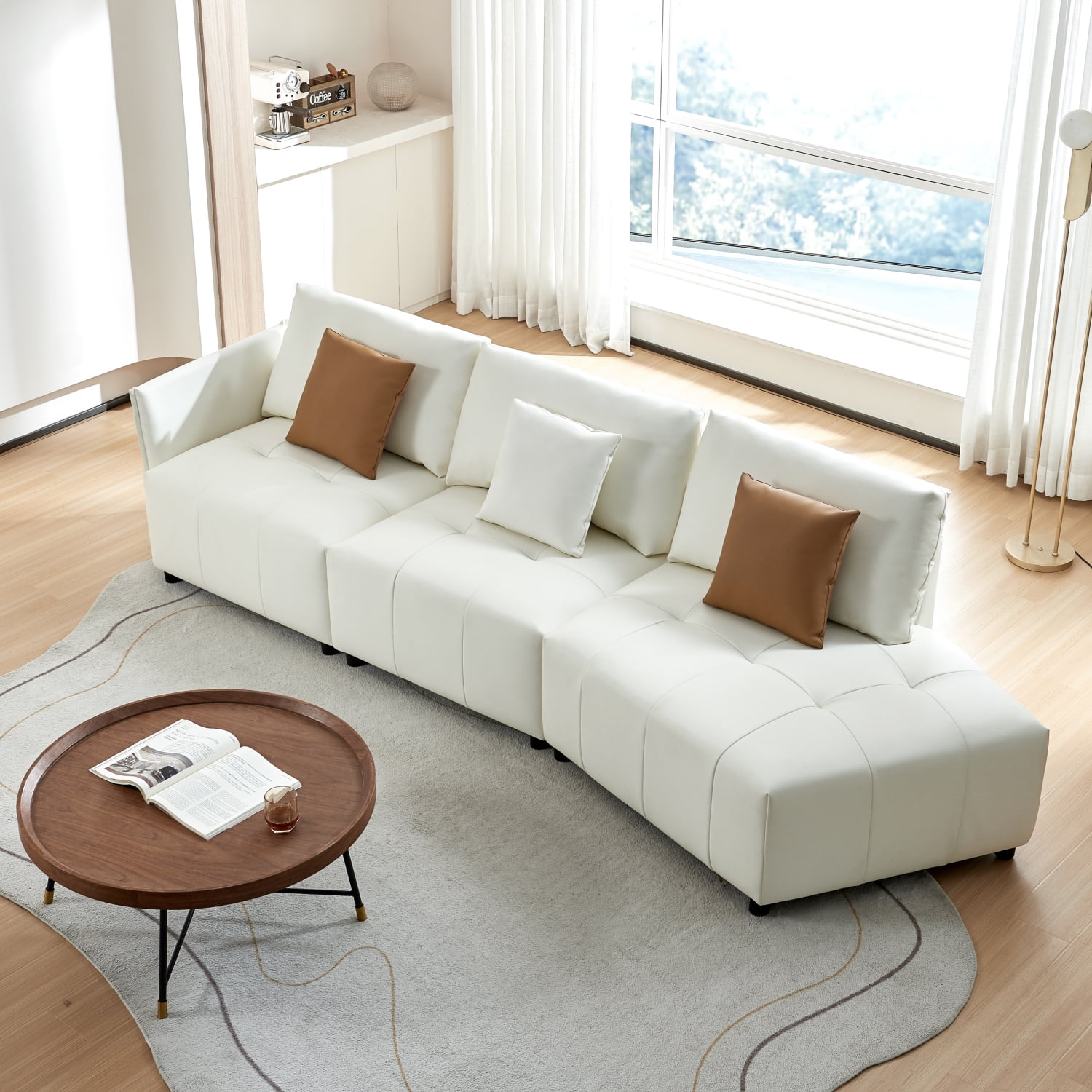 Modern curved leather clearance sectional sofa