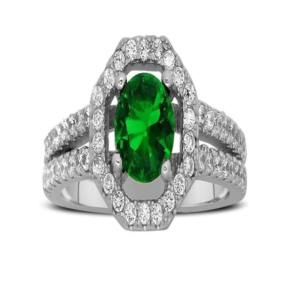 Luxurious 2 Carat Round Cut Green Emerald And Diamond Moissanite Halo Engagement Ring In 10K White Gold, Promise Ring, Anniversary Ring