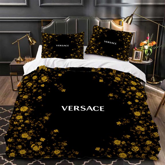 Luxurious 3-Piece Black and Gold Floral Duvet Cover Set - Elegant Modern Design for a Stylish Bedroom Makeover