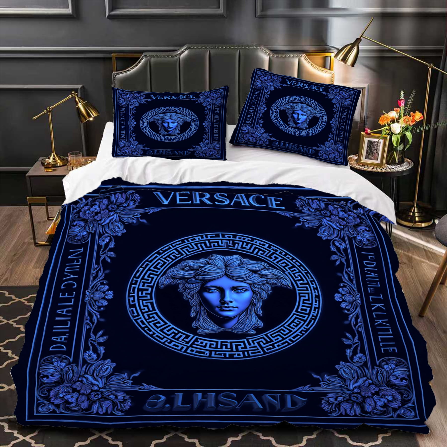 Luxurious 3-Piece Blue Duvet Cover Set with Iconic Modern Aesthetic for Stylish Bedrooms